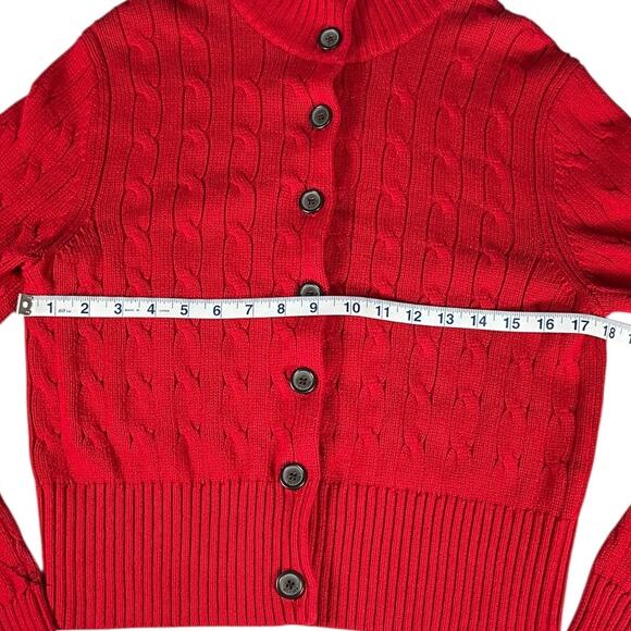 Tommy Hilfiger Red Cable Knit Button Cardigan Women’s Large 100% Cotton Preppy - Picture 8 of 13